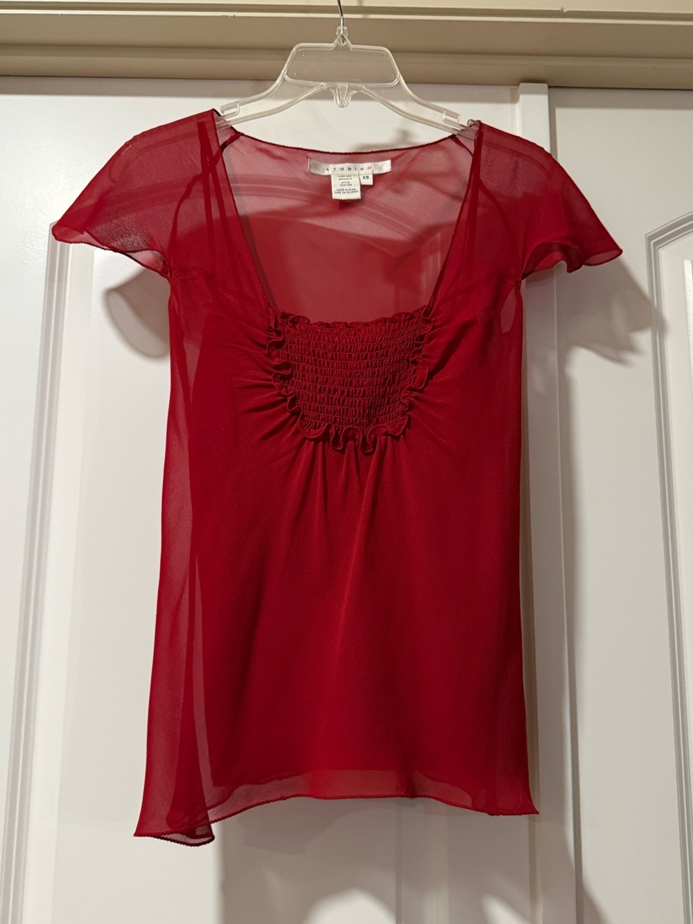 studio M Red Sheer Silk Blouse Size XS